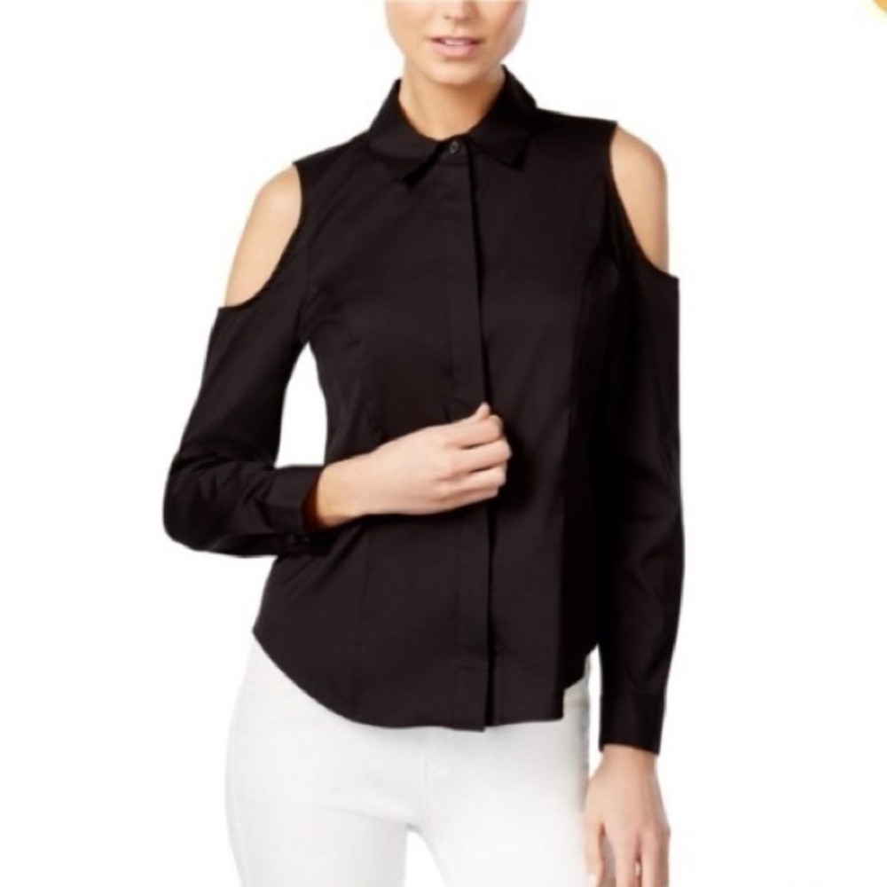 bar III Womens Cold-shoulder Button Up Shirt